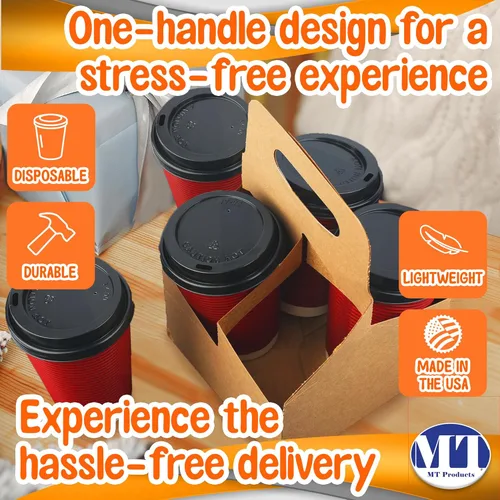 Miniatura 4 de MT Products Kraft - Portabebidas para 4 tazas de 6.5 x 6.5 x 9 pulgadas, soporte desechable para bebidas (paquete de 30), fabricado en los Estados
