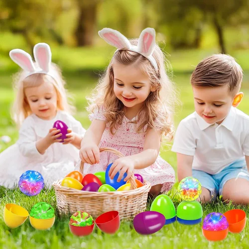 Miniatura 5 de Paquete de 6 huevos de Pascua rellenos con bolas de copa de sol iluminadas, huevos de Pascua rellenos con juguetes para ansiedad para niños