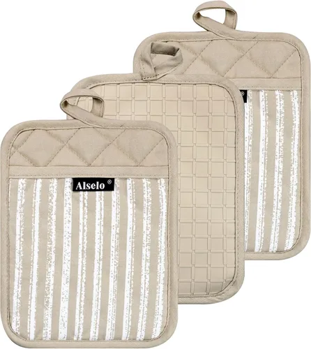 Miniatura 13 de Alselo Guantes de horno de silicona resistentes al calor 932℉ con impermeables y antideslizamiento, juego de 2 guantes de horno extra largos