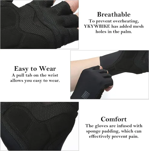 Miniatura 6 de YKYWBIKE Guantes de ciclismo transpirables, guantes deportivos acolchados de medio dedo, guantes de ciclismo antideslizantes, guantes de bicicleta