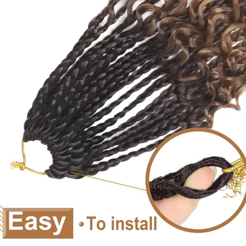 Miniatura 5 de Trenzas de Caja Goddess de Crochet con Puntas Rizadas de 10 Pulgadas, Trenzas de Crochet Boho, Paquete de 8, 3X, Extensiones de Cabello Sintético