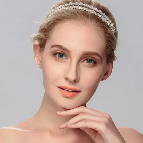Miniatura 2 de Diadema de doble capa de plata con diamantes de imitación para el cabello, cierre de pelo, accesorios para el cabello nupcial