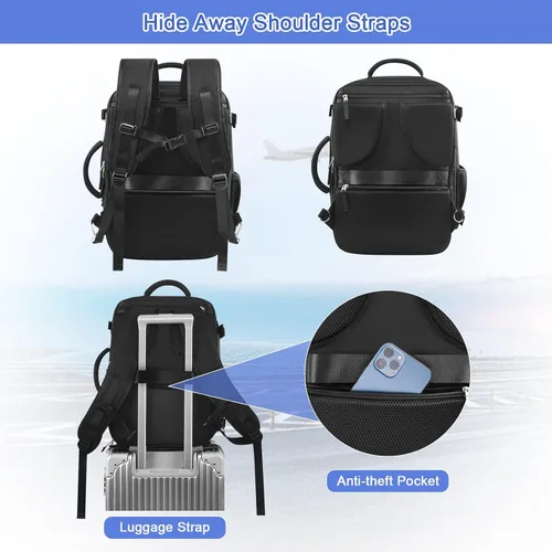 Miniatura 4 de Mochila de viaje Sinaliy para mujeres y hombres, Negro, Grande, Mochilas de viaje