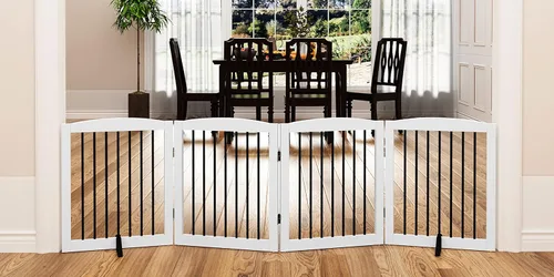 Miniatura 30 de PUPETPO Puerta independiente para mascotas para perros, puerta plegable de madera para perros para casa, puerta interior para perros para puertas