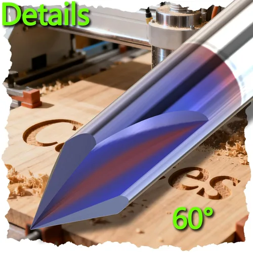 Miniatura 9 de Juego de brocas de grabado CNC para tallado de madera, vástago de 1/4 de pulgada, 15°, 20°, 60°, 90°, brocas de grabado con revestimiento nano azul