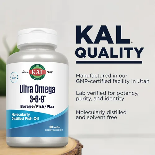 Miniatura 4 de KAL Ultra Omega 3-6-9 1200mg Aceite de pescado con aceite de linaza prensado en frío y borraja Piel, cabello, corazón, memoria 100 cápsulas