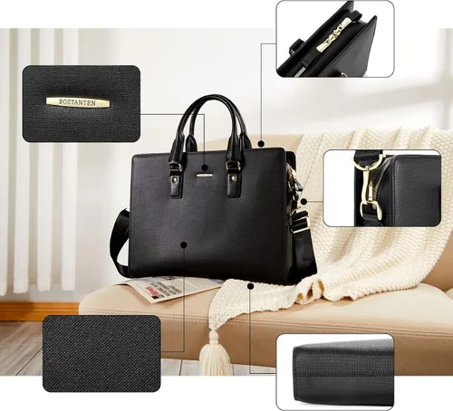 Miniatura 6 de BOSTANTEN Maletín de Cuero para Abogados Portátil de Negocios Bolsas Delgadas para Hombres y Mujeres