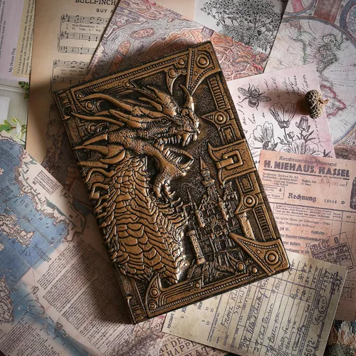 Miniatura 4 de Diario sin forro – DND Dragon Brass 3D en relieve de tapa dura, cuaderno de bocetos A5 en blanco, 8.4 x 5.7 pulgadas (100 hojas, 200 páginas)