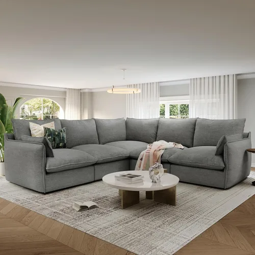 Miniatura 11 de Cloud - Sofá modular modular con relleno de plumón, sofá biplaza con respaldo alto y otomana, moderno sofá modular con funda extraíble, gris oscuro