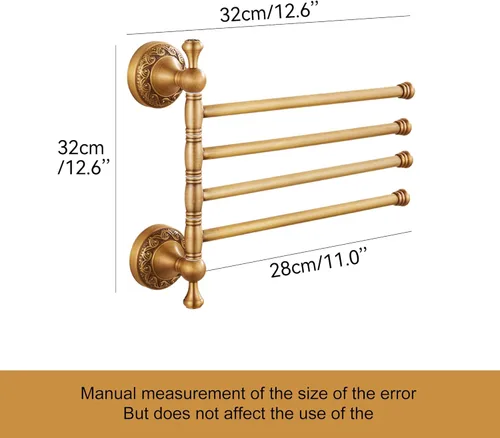 Miniatura 2 de Soporte de Toalla Plegable Montado en Pared para Baño, 4 Barras de Toalla con Patrón de Latón Antiguo Tallado, Bronce Cepillado