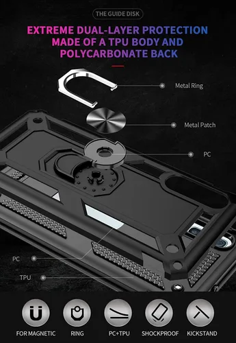 Miniatura 6 de TJS Funda compatible con Samsung Galaxy A50 2019, con protector de pantalla de vidrio templado, anillo de metal, soporte magnético, resistente Negro