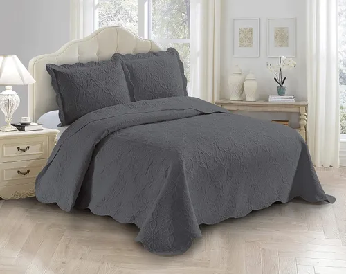 Miniatura 9 de Fancy Linen Juego de colcha en relieve de 3 piezas de gran tamaño, funda de cama de gran tamaño con patrón de margaritas florales sólidas # Allis