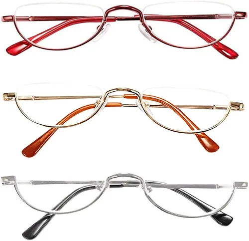 Miniatura 16 de REAVEE 4 unidades de gafas de lectura de aleación de diseño retro de media luna para mujeres y hombres, con marco medio, bisagra de resorte, Negro