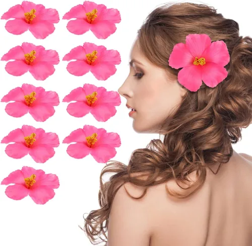 VALICLUD 10 flores artificiales de hibisco, decoraciones florales tropicales artificiales para fiestas hawaianas Luau y decoración del hogar, 3.93