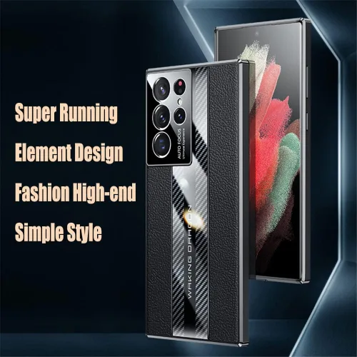 Miniatura 5 de Lunivop Funda para Samsung Galaxy S22 Ultra 5G de 6.8 pulgadas, TPU de lujo de fibra de carbono y cubierta trasera de cuero, compatible con S Negro