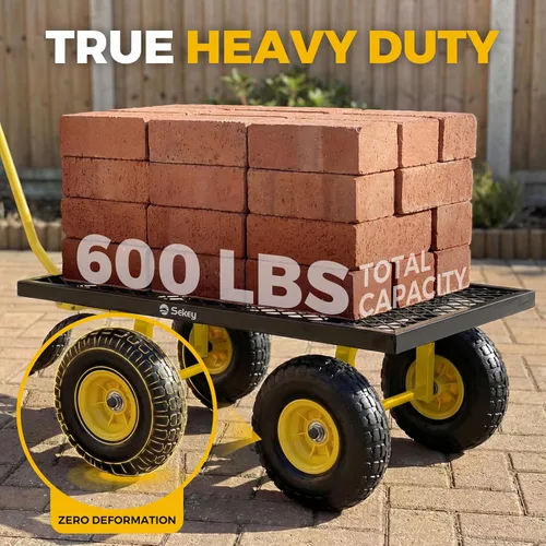 Miniatura 3 de Sekey Carrito de jardín de malla de acero de 600 libras para patio y patio trasero, carro utilitario con lados extraíbles (cama plana convertible)