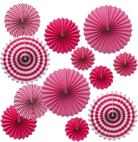 Miniatura 8 de ONUPGO Paper Fans - Juego de abanicos de papel para colgar en fiestas, color negro, 12 unidades, decoración de fiesta mexicana, pancarta colgante