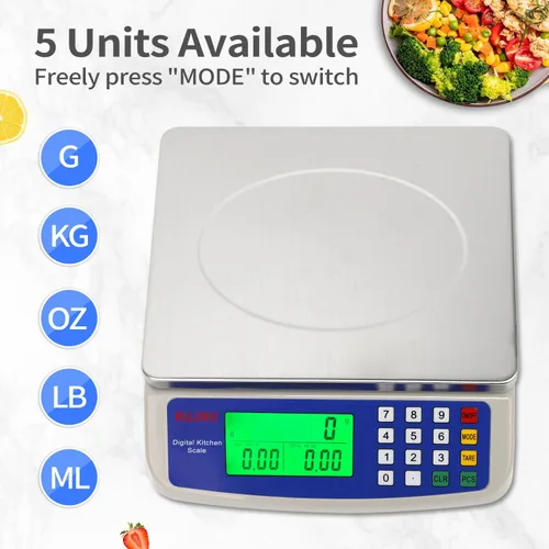 Miniatura 3 de Gran báscula digital de cocina 30KG báscula comercial de alimentos 66LB para hornear pan carne acero inoxidable báscula de cálculo de precios GRIS