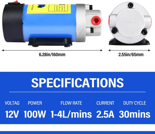 Miniatura 3 de Bomba extractora de aceite 12V 100W, bomba de transferencia y cambio de aceite del motor, bomba de engranajes eléctrica autocebante portátil Bomba