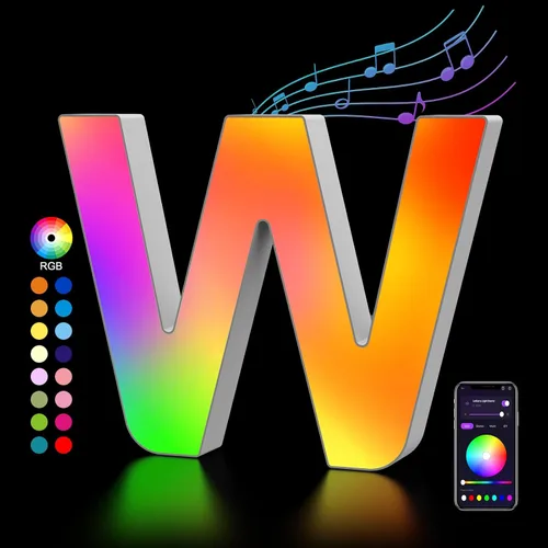 Miniatura 34 de OJQ Letras LED Iluminadas con Música Sincronizada de Letras del Alfabeto Coloridas - Luz de Dormitorio con Cambio de Color - Regalos de Cumpleaños