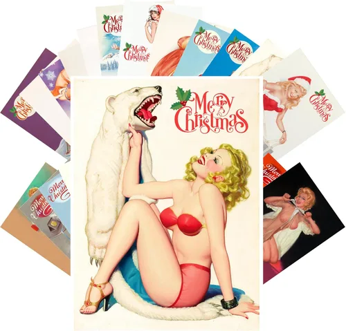 Miniatura 5 de PIXILUV Postales vintage (24 piezas de 4 x 6 pulgadas cada una) sexy adulto caricaturas de temporada postales de Navidad postales retro tarjeta