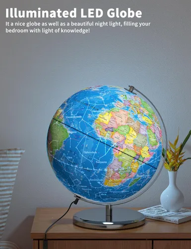 Miniatura 3 de SOUNDANCE Globo del mundo de 13 pulgadas con base estable de metal pesado, globo educativo para el aprendizaje de los niños, lámpara de globos
