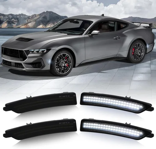 Miniatura 10 de Luces de posición laterales LED D-Lumina de doble fila en blanco, compatibles con Ford Mustang 2010-2014, lente ahumada, marcadores laterales
