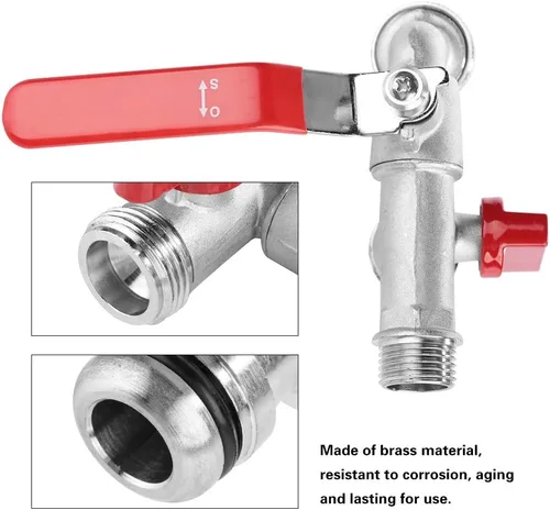 Miniatura 4 de Grifo de montaje en pared para exteriores, grifo Bibcock para balcón, fregona, grifo de agua de doble válvula de 90 grados, grifo de latón de 1/2