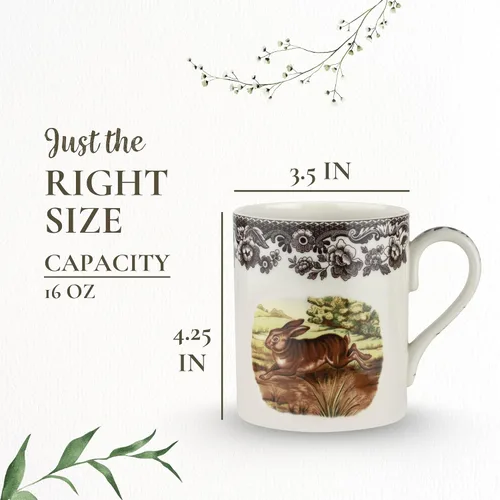 Miniatura 7 de Spode Woodland Rabbit - Taza de porcelana fina de 16 onzas con borde de flores británicas, apta para lavavajillas, microondas, congelador y horno