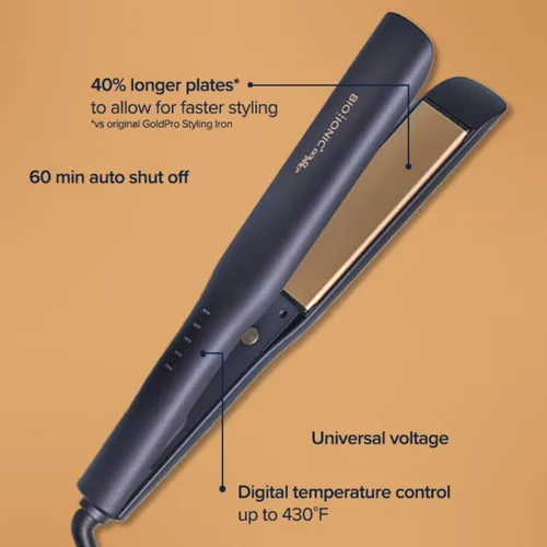 Miniatura 2 de Bio Ionic GoldPro Hair Straightener, Blue, Moisturizing Heat Technology & 24K Gold MX, Hair Straightening Iron for Sleek Styles & Flat Iron Curls