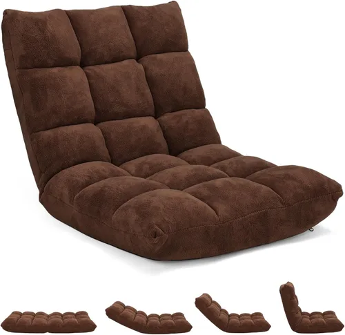 Miniatura 15 de RELAX4LIFE Silla de suelo con soporte para el respaldo, sillón perezoso ajustable de 14 posiciones, cama acolchada y sillón reclinable para leer