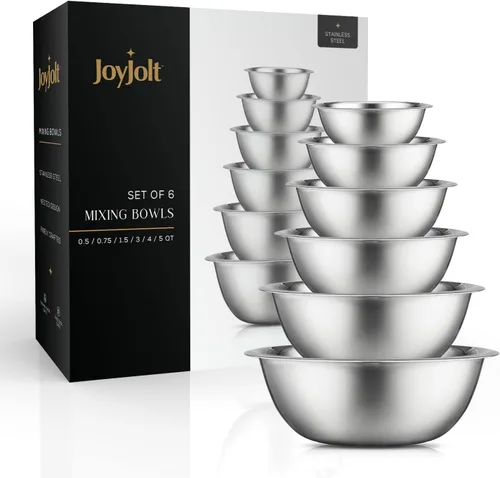 Miniatura 6 de JoyJolt Juego de cuencos de acero inoxidable para mezclar, 6 cuencos anidables, 5 cuartos a 0.5 cuartos de galón, negro, perfecto para masa, rebozar