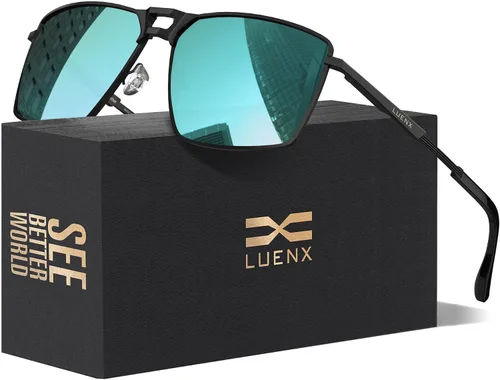 Miniatura 13 de LUENX Gafas de sol rectangulares de aviador para hombre, lentes polarizadas cuadradas con protección UV 400