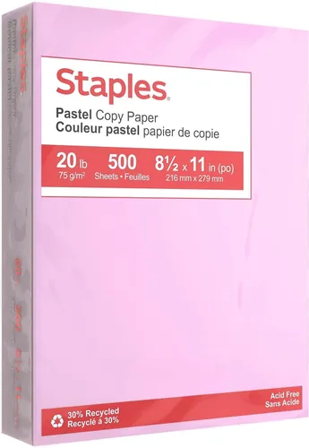 Staples Papel de copia pastel 8,5 x 11 pulgadas hojas de color lila para impresión y documentos