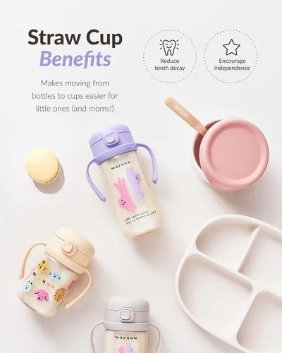 Miniatura 6 de MOYUUM Vaso para sorber a prueba de fugas con asa, fabricado en Corea, 100% PPSU libre de BPA, taza mágica con pajita sin derrames, con tapa