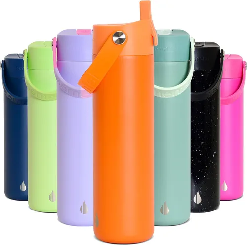 Miniatura 23 de Elemental Botella de agua aislada de 24 onzas con popote, botellas de agua con núcleo de acero inoxidable 100% a prueba de fugas para viajes, Beige