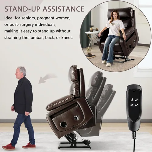 Miniatura 4 de Sillón reclinable eléctrico de doble motor para adultos y personas mayores, silla elevadora de posición infinita con calor y masajes, portavasos