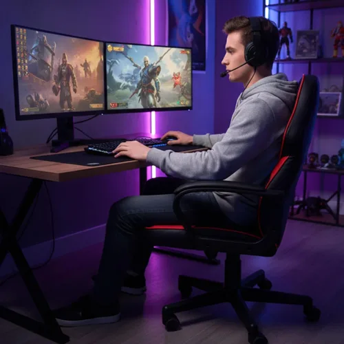 Miniatura 4 de Silla ergonómica de videojuegos para computadora, oficina en casa, carreras, escritorio ejecutivo de video, de piel sintética, para adultos