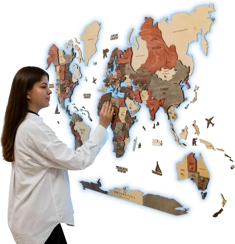 Miniatura 12 de Enjoy The Wood Mapa del mundo de madera LED 3D 3.0 – Arte de pared moderno decoración del hogar regalos – Iluminación LED decoración de pared idea