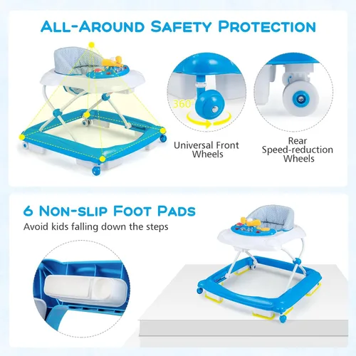 Miniatura 5 de BABY JOY Andador de bebé, caminador de actividad plegable 4 en 1 con altura ajustable, música, luces, caminador de empuje antivuelco para niños