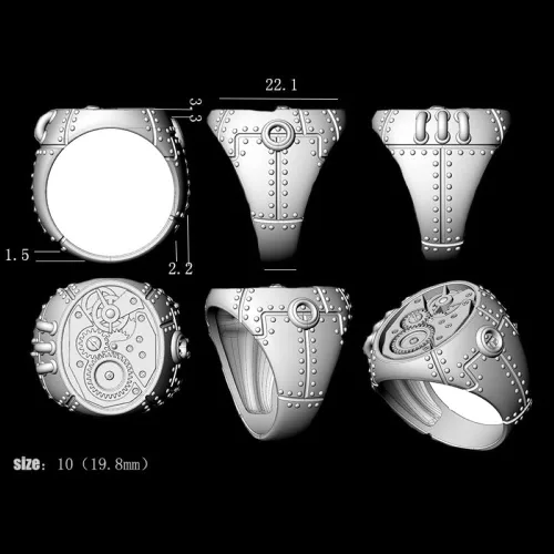 Miniatura 5 de LRGKMCWTOB Anillo universal de plata de ley 925 con personalidad mecánica Steampunk para hombres y mujeres, anillo universal de compromiso retro