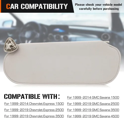 Miniatura 2 de Visor solar para Chevy Express y GMC Savana 1500 1999-2014, 2500 3500 4500 1999-2019, Visor solar de reemplazo izquierdo del lado del conductor