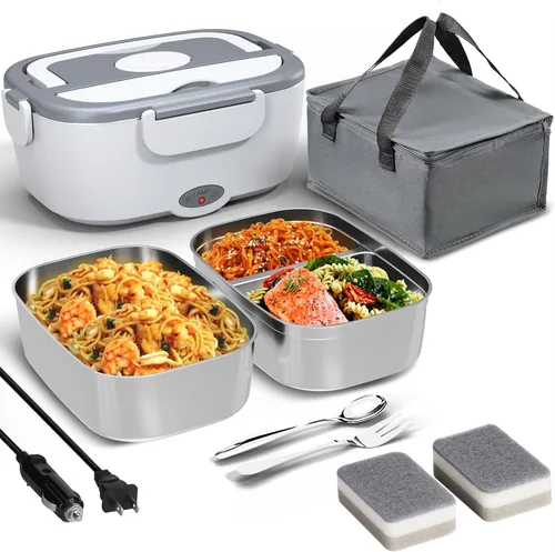 Miniatura 12 de Sitlais Lonchera eléctrica para adultos, calentador de alimentos portátil de calentamiento rápido con 2 recipientes de acero inoxidable 304 de 53