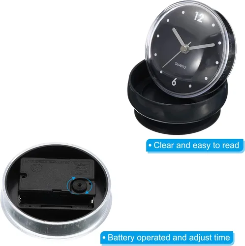 Miniatura 5 de PATIKIL Reloj de baño impermeable, funciona con pilas, mini relojes de pared silenciosos con ventosa negra para ducha, cocina, decoración del hogar
