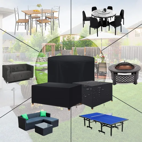 Miniatura 7 de Funda de mesa para exteriores, fundas de mesa de patio para muebles de exterior con cordón resistente al viento, impermeable, fundas rectangulares