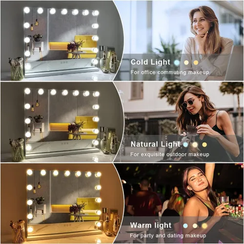 Miniatura 2 de FENCHILIN Espejo de tocador con luces, espejo de maquillaje iluminado al estilo Hollywood con 15 bombillas LED regulables para vestidor