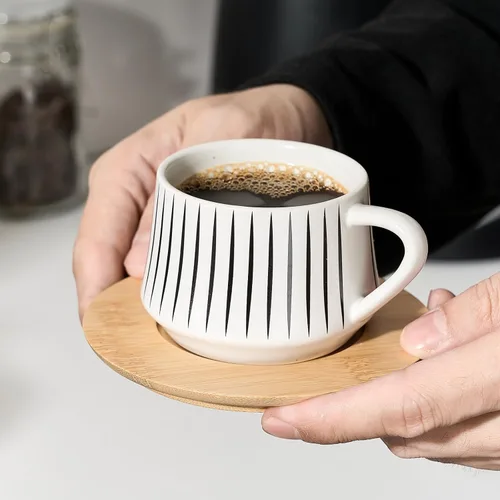 Miniatura 6 de LUKA - Tazas de café de cerámica con platillos y soporte de metal, 4 onzas, tazas de porcelana demitasse para espresso, latte, café, café moca, té