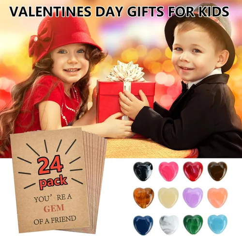 Miniatura 6 de Paquete de 24 tarjetas de San Valentín con gemas para el día de San Valentín, tarjetas con piedra de cristal en forma de corazón, divertida tarjeta