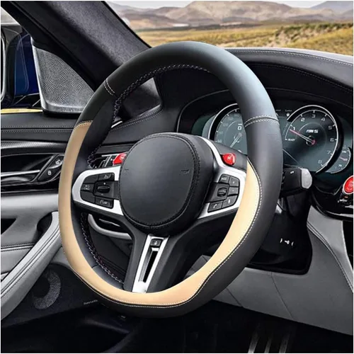 LAINLOY Funda para volante de automóvil de 14.5"-15", funda de cuero de microfibra, decoración de volante antideslizante y transpirable, accesorios