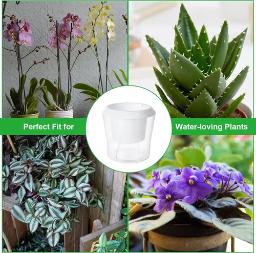 Miniatura 7 de MNKNENG Paquete de 12 macetas de riego automático para plantas de interior de 4.3 pulgadas, macetas pequeñas de riego automático con indicador